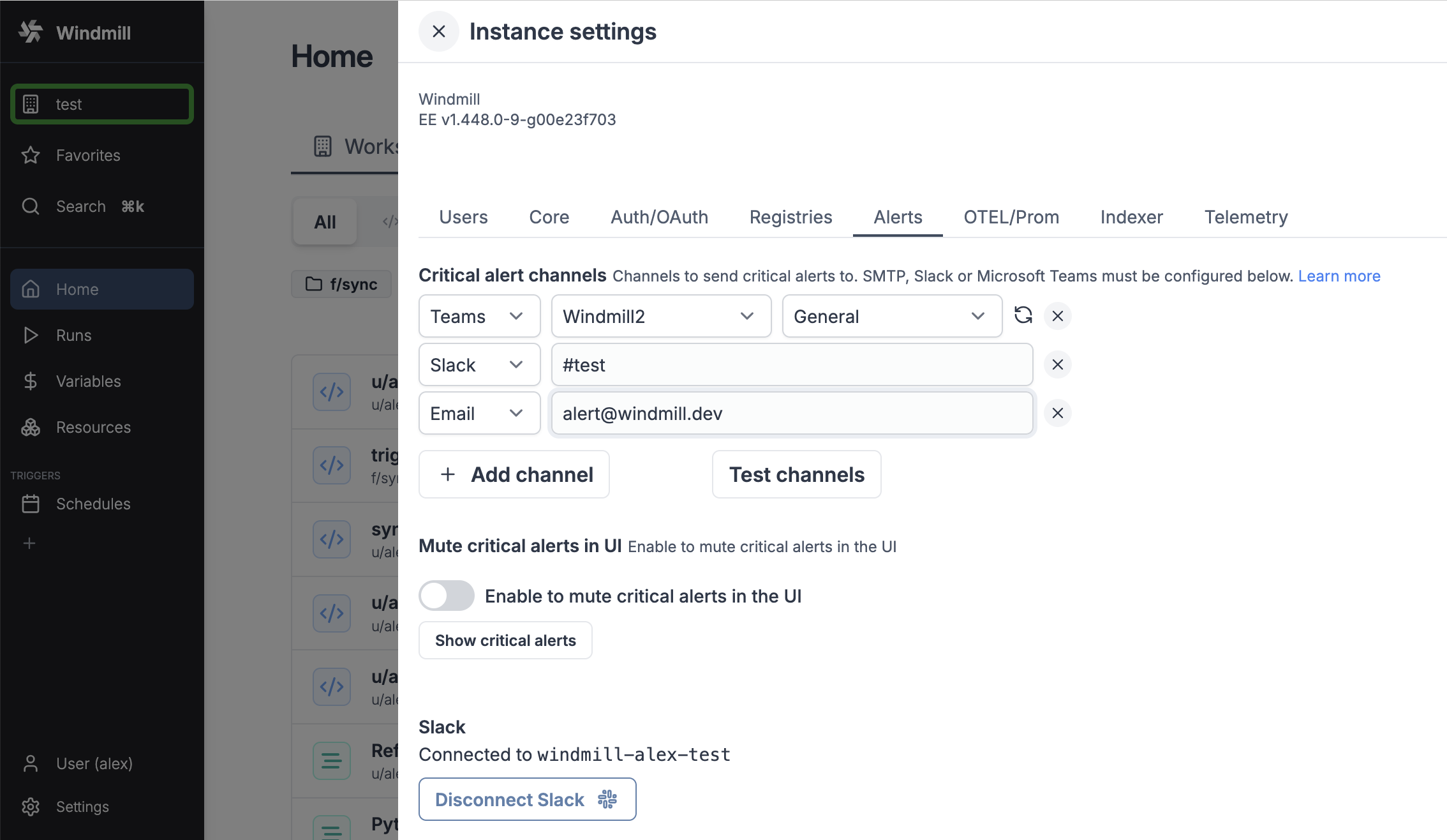 Critical alerts channels Critical alerts channels